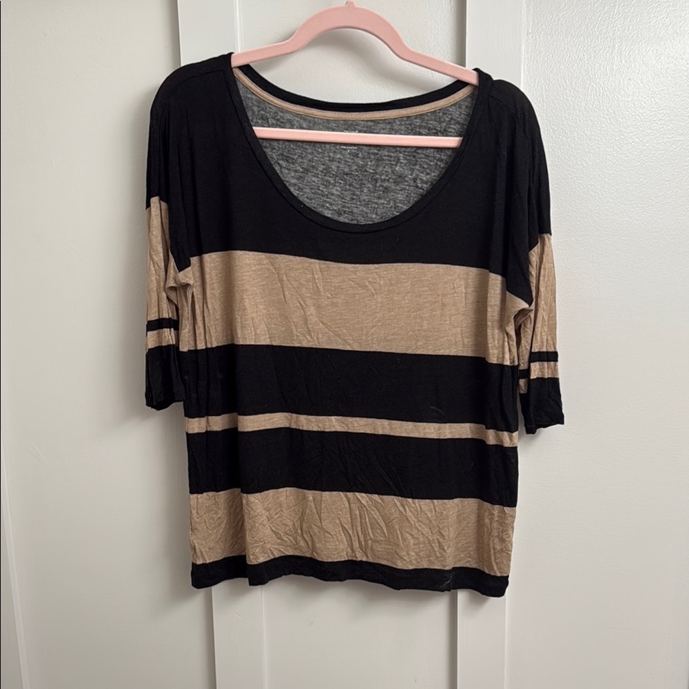 LOFT Black and Tan Boxy Short Sleeve Tee